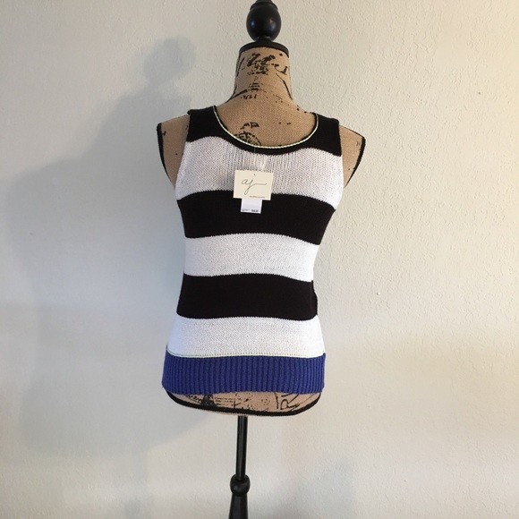 Colorblock Soft Sweater Tank Blue White Black - Picture 4 of 8